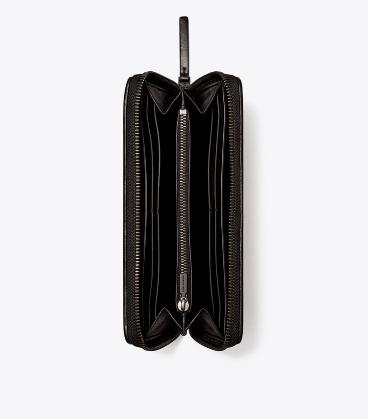 TORY BURCH WOMEN'S KIRA CHEVRON POWDER-COATED ZIP CONTINENTAL WALLET - Black - Click Image to Close