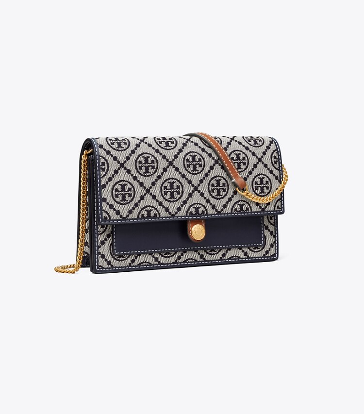 TORY BURCH WOMEN'S T MONOGRAM JACQUARD CHAIN WALLET - Tory Navy