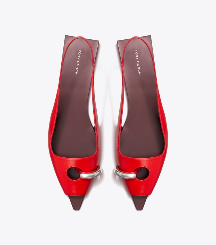 TORY BURCH WOMEN'S PIERCED SLINGBACK - Plum / Red / Silver