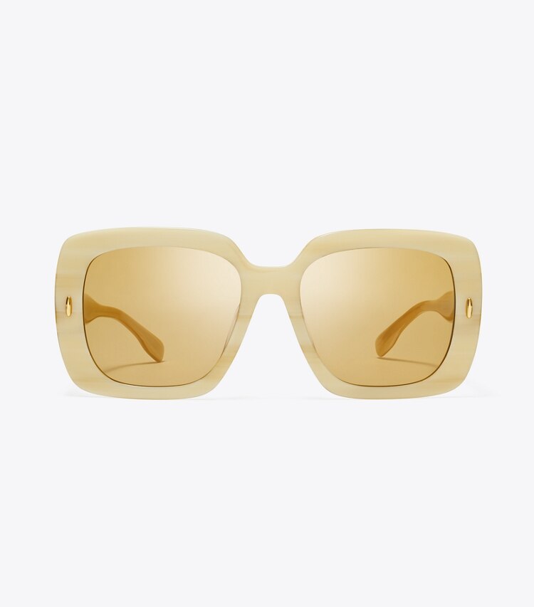 TORY BURCH WOMEN'S MILLER OVERSIZED SQUARE SUNGLASSES - Ivory Horn/Ochre