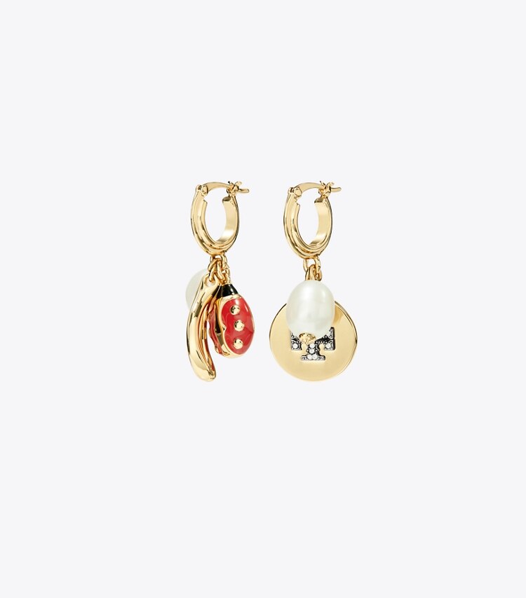 TORY BURCH WOMEN'S CHARM HOOP EARRING - Tory Gold / Cream / Crystal