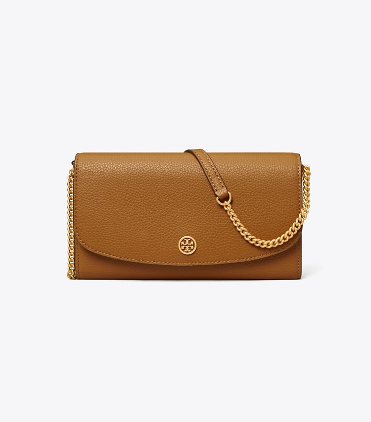 TORY BURCH WOMEN'S ROBINSON PEBBLED CHAIN WALLET - Tiger's Eye - Click Image to Close