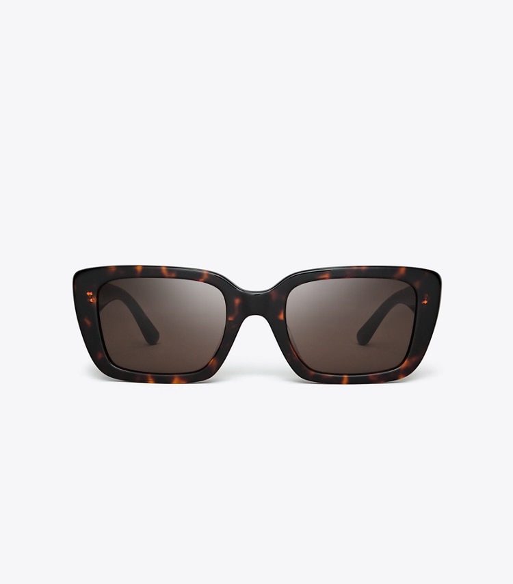 TORY BURCH WOMEN'S MILLER RECTANGULAR SUNGLASSES - Dark Tortoise/ Solid Brown