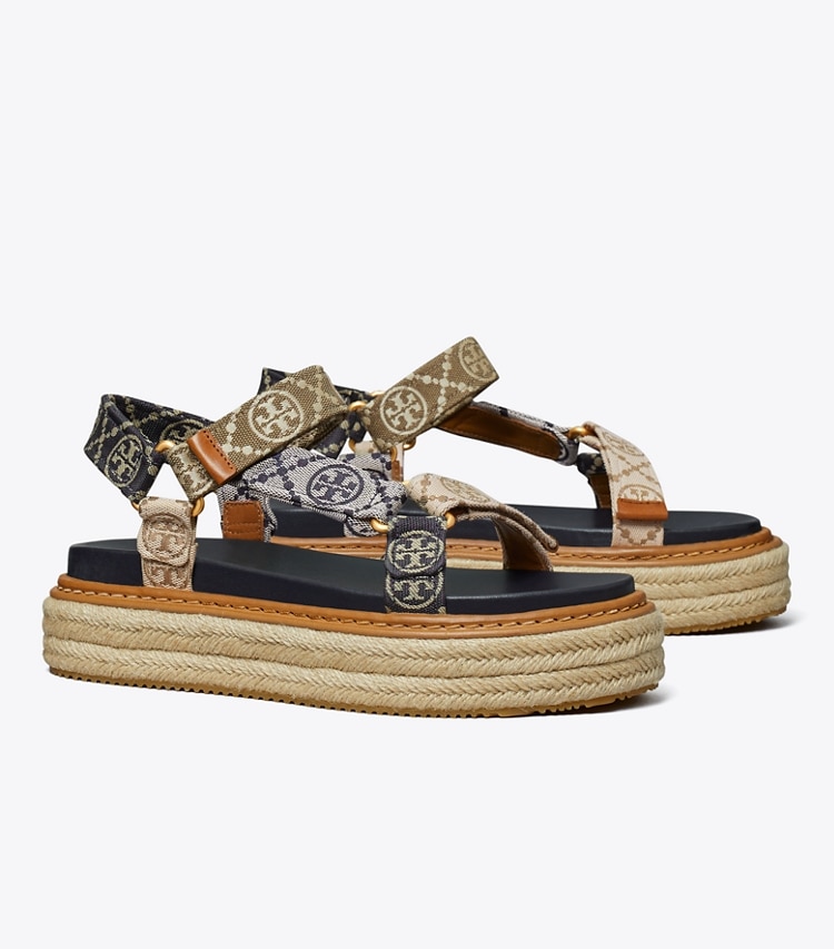 TORY BURCH WOMEN'S T MONOGRAM ROPE SPORT SANDAL - Perfect Navy / Inverse Navy / Hazelnut