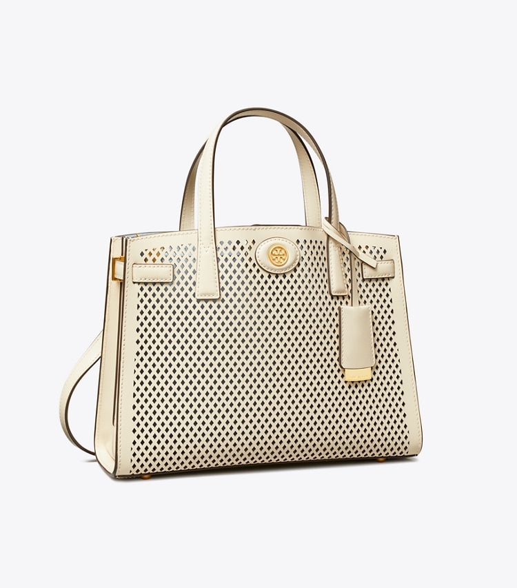 TORY BURCH WOMEN'S SMALL ROBINSON PERFORATED SATCHEL - Light Cream