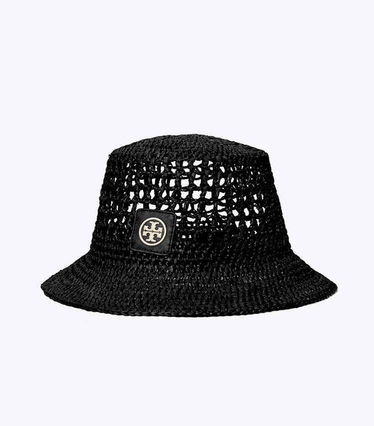 TORY BURCH WOMEN'S RAFFIA BUCKET HAT - Black / Black