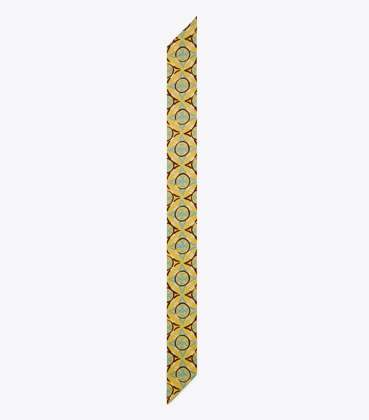 TORY BURCH WOMEN'S MOSAIC MONOGRAM DOUBLE-SIDED SILK RIBBON TIE - Cornmeal