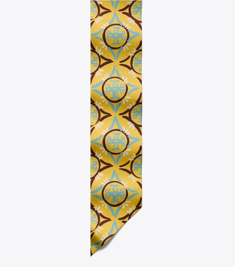 TORY BURCH WOMEN'S MOSAIC MONOGRAM DOUBLE-SIDED SILK RIBBON TIE - Cornmeal