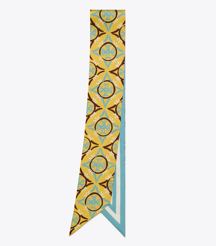 TORY BURCH WOMEN'S MOSAIC MONOGRAM DOUBLE-SIDED SILK RIBBON TIE - Cornmeal