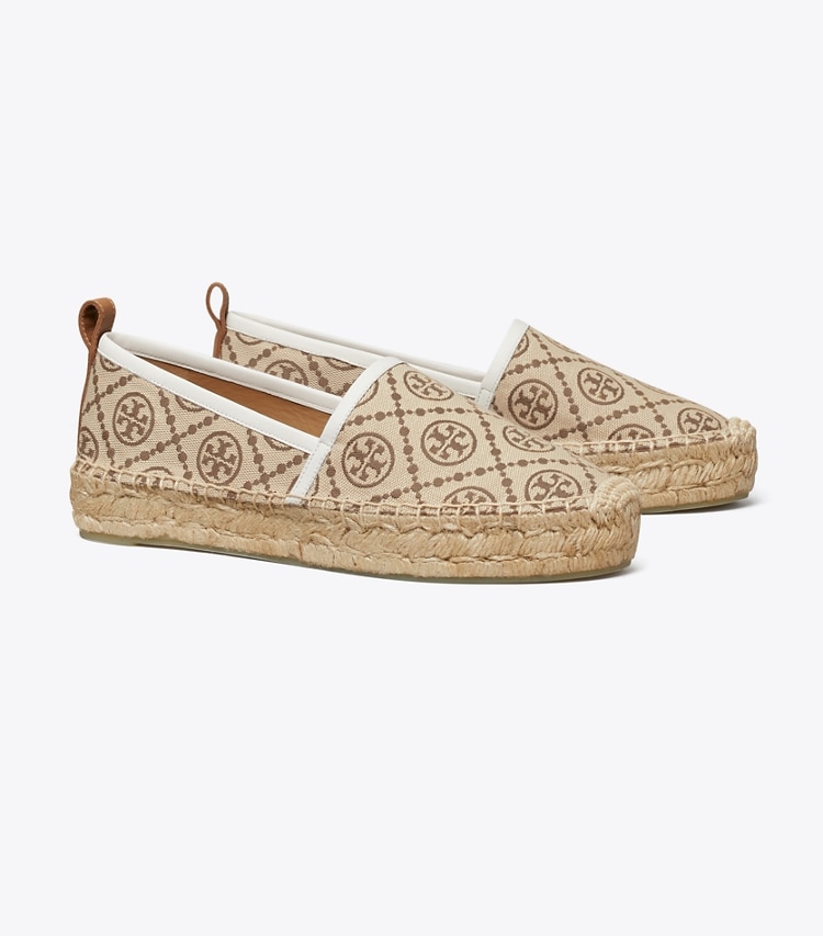 TORY BURCH WOMEN'S T MONOGRAM PLATFORM ESPADRILLE - Hazelnut Logo Jacquard / New Ivory - Click Image to Close