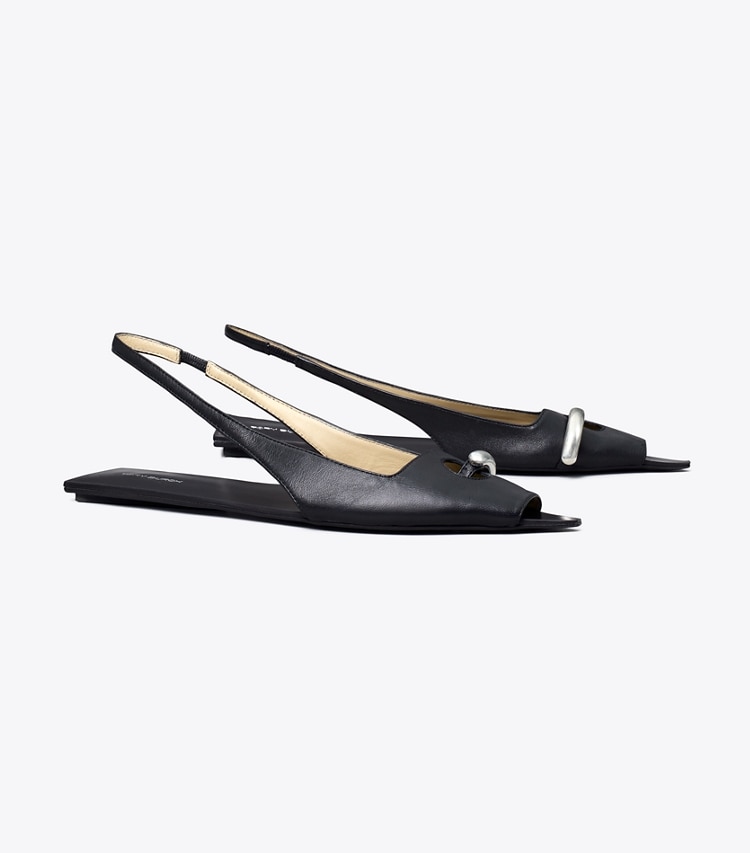 TORY BURCH WOMEN'S PIERCED SLINGBACK - Perfect Black / Perfect Black / Silver