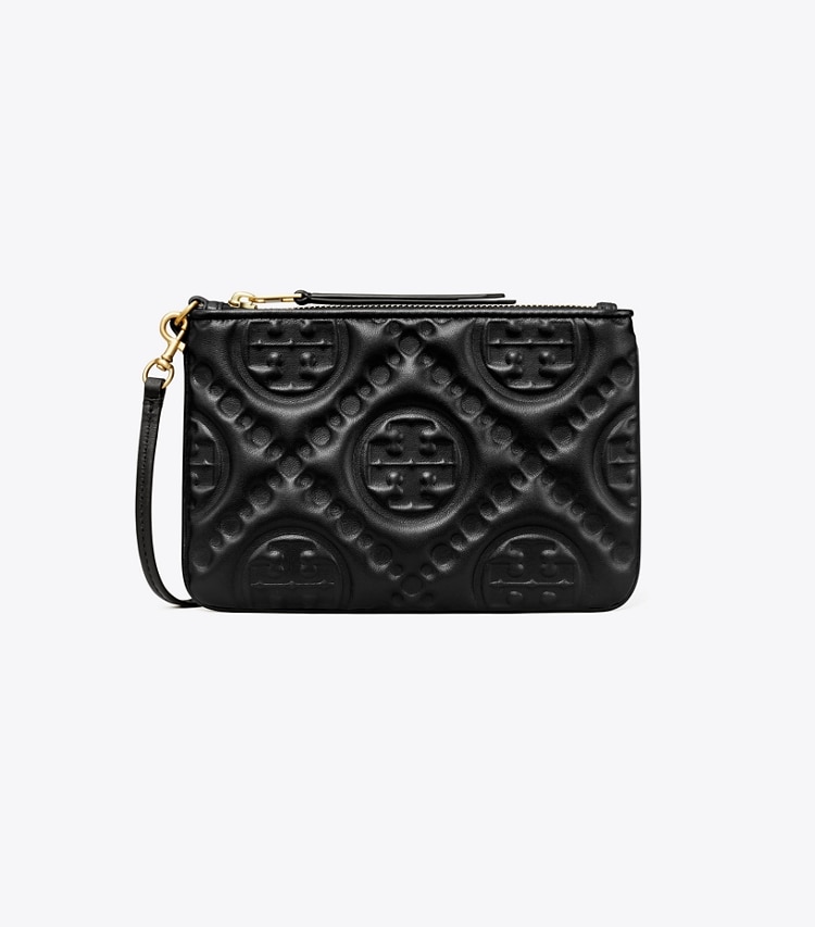 TORY BURCH WOMEN'S T MONOGRAM EMBOSSED POUCH - Black - Click Image to Close