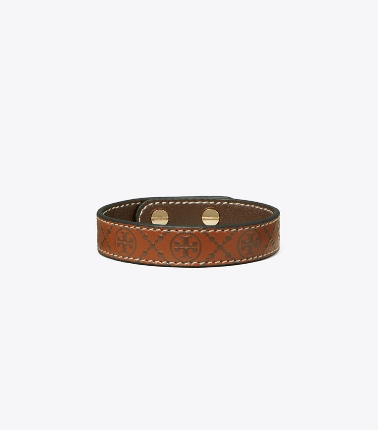 TORY BURCH WOMEN'S MILLER LEATHER BRACELET - Tory Gold / Classic Cuoio / Cold Brew