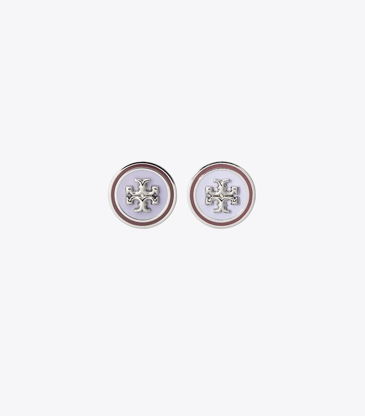 TORY BURCH WOMEN'S KIRA ENAMEL CIRCLE-STUD EARRING - Tory Silver / Lavender / Chocolate