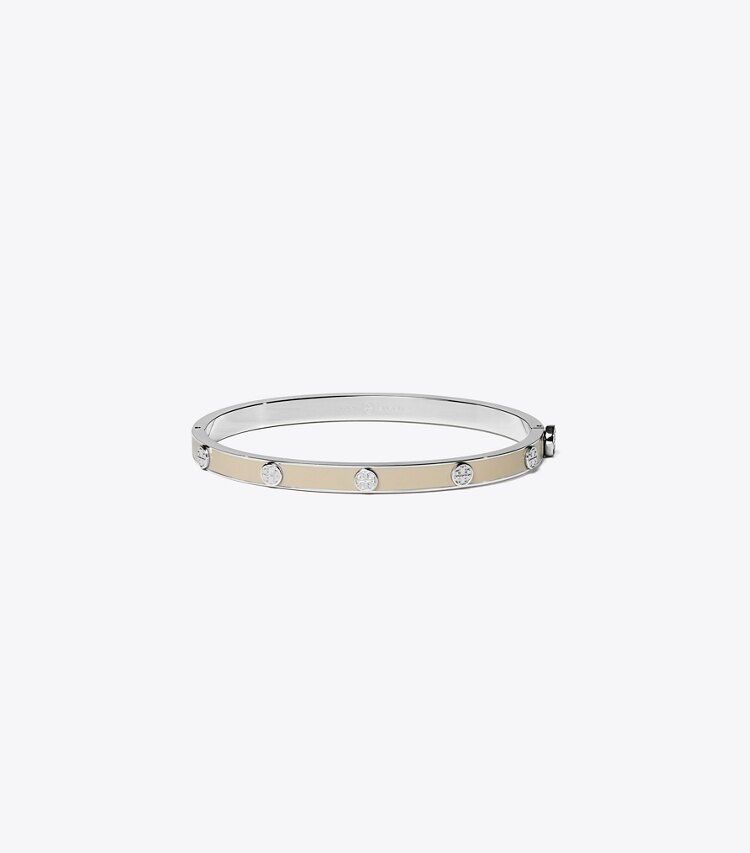 TORY BURCH WOMEN'S MILLER STUD ENAMEL 5MM HINGE BRACELET - Tory Silver / Sand