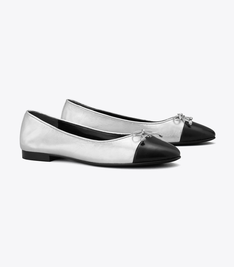 TORY BURCH WOMEN'S CAP-TOE BALLET - Silver / Perfect Black