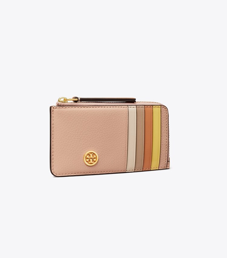 TORY BURCH WOMEN'S ROBINSON PEBBLED TOP-ZIP CARD CASE - Goan Sand