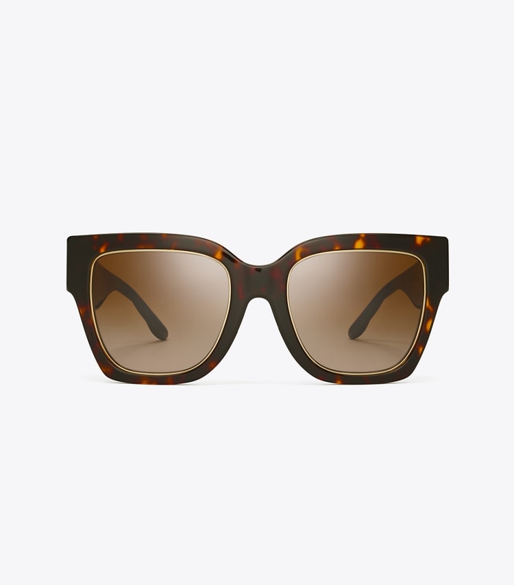 TORY BURCH WOMEN'S KIRA SQUARE SUNGLASSES - Dark Tortoise/Brown Gradient