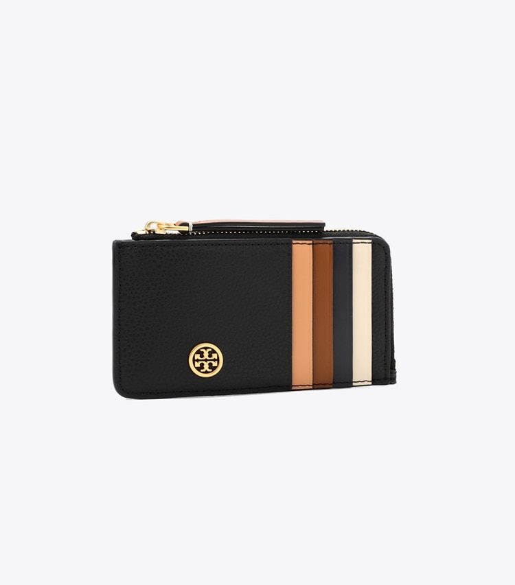 TORY BURCH WOMEN'S ROBINSON PEBBLED TOP-ZIP CARD CASE - Black