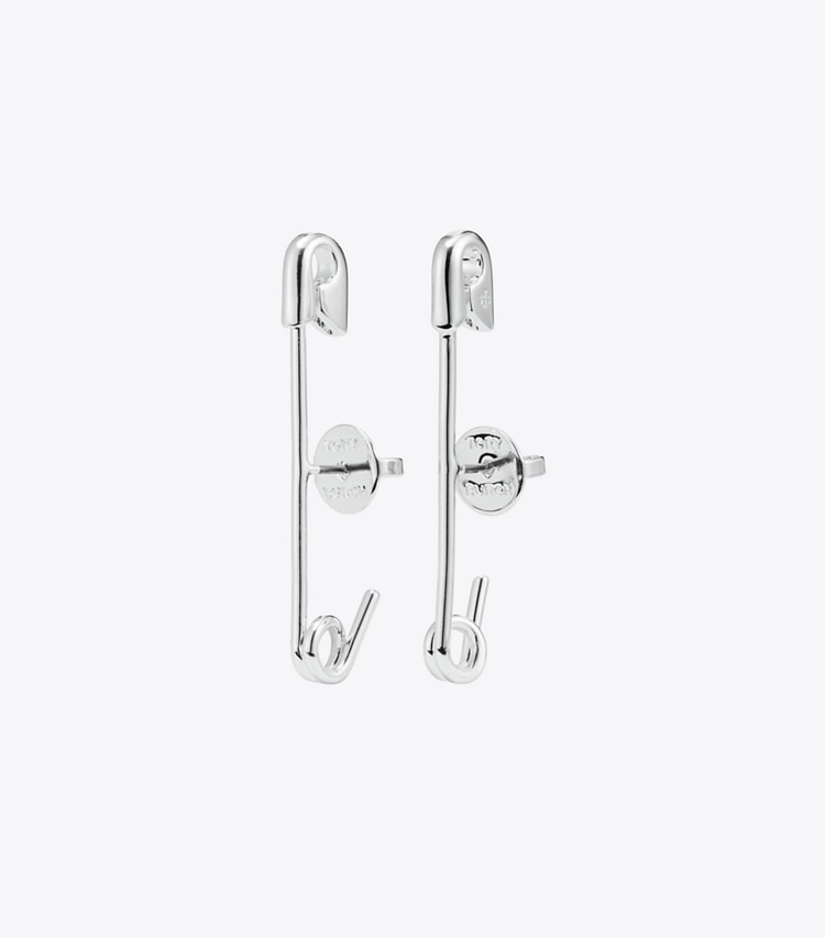 TORY BURCH WOMEN'S SMALL SAFETY PIN EARRING - Tory Silver