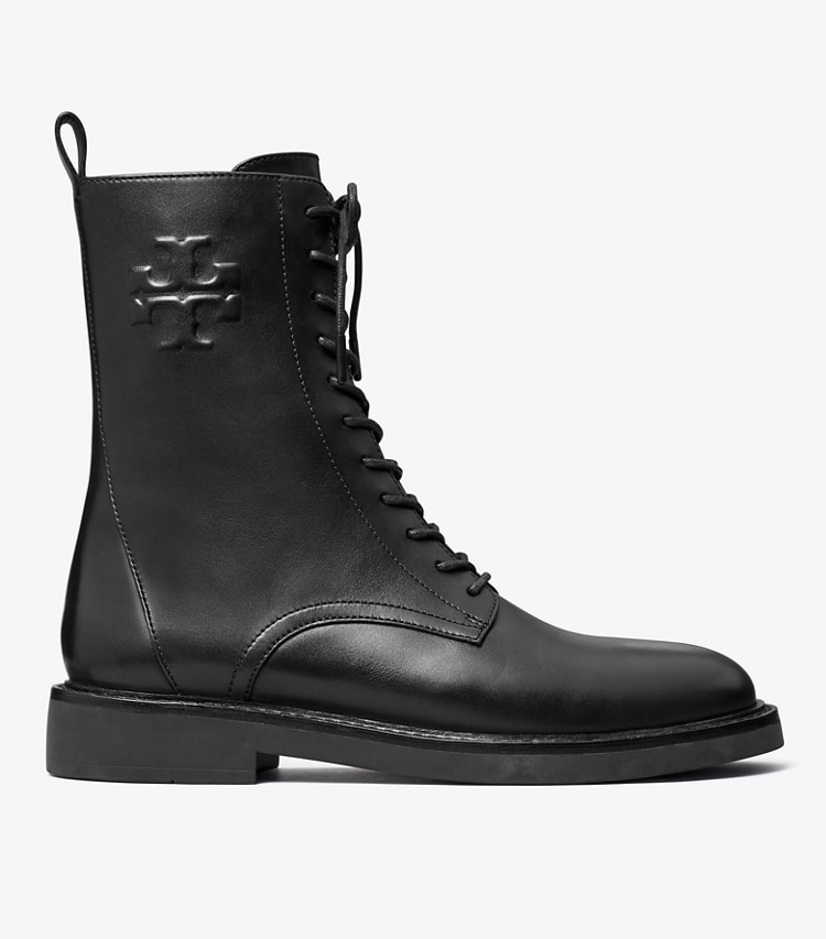 TORY BURCH WOMEN'S DOUBLE T COMBAT BOOT - Perfect Black - Click Image to Close
