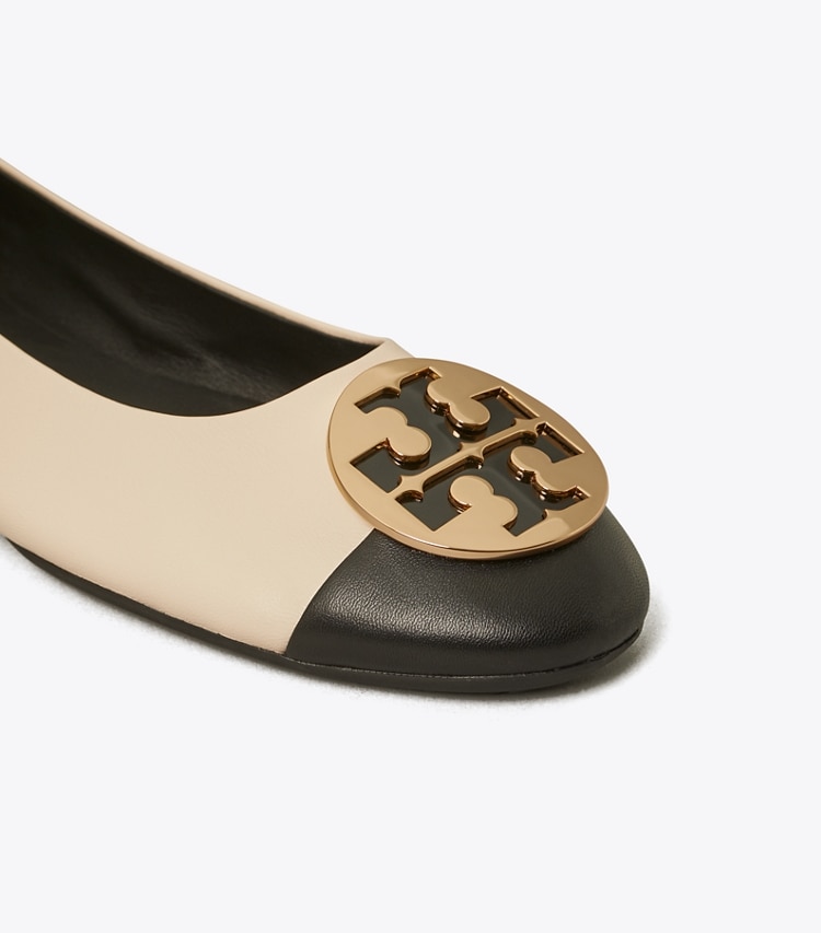 TORY BURCH WOMEN'S CLAIRE CAP-TOE BALLET - Black / New Cream