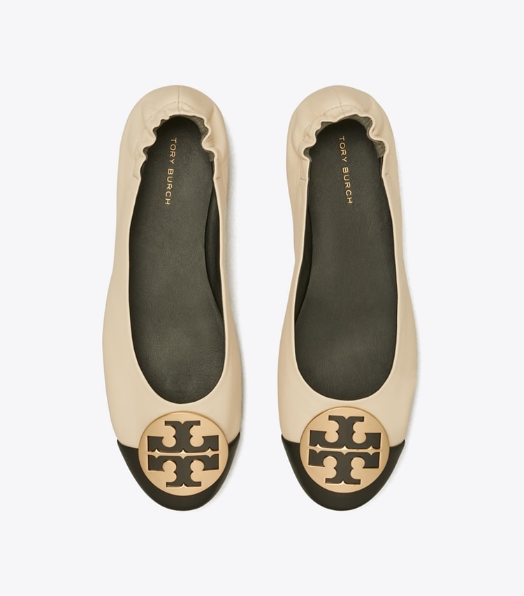 TORY BURCH WOMEN'S CLAIRE CAP-TOE BALLET - Black / New Cream