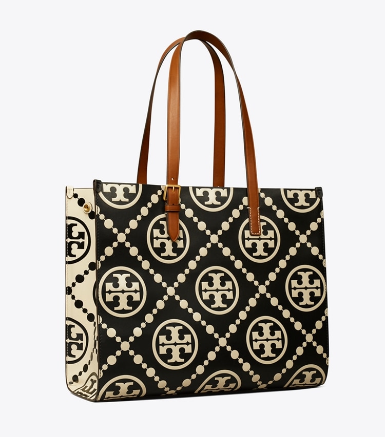 TORY BURCH WOMEN'S T MONOGRAM CONTRAST EMBOSSED TOTE - Black